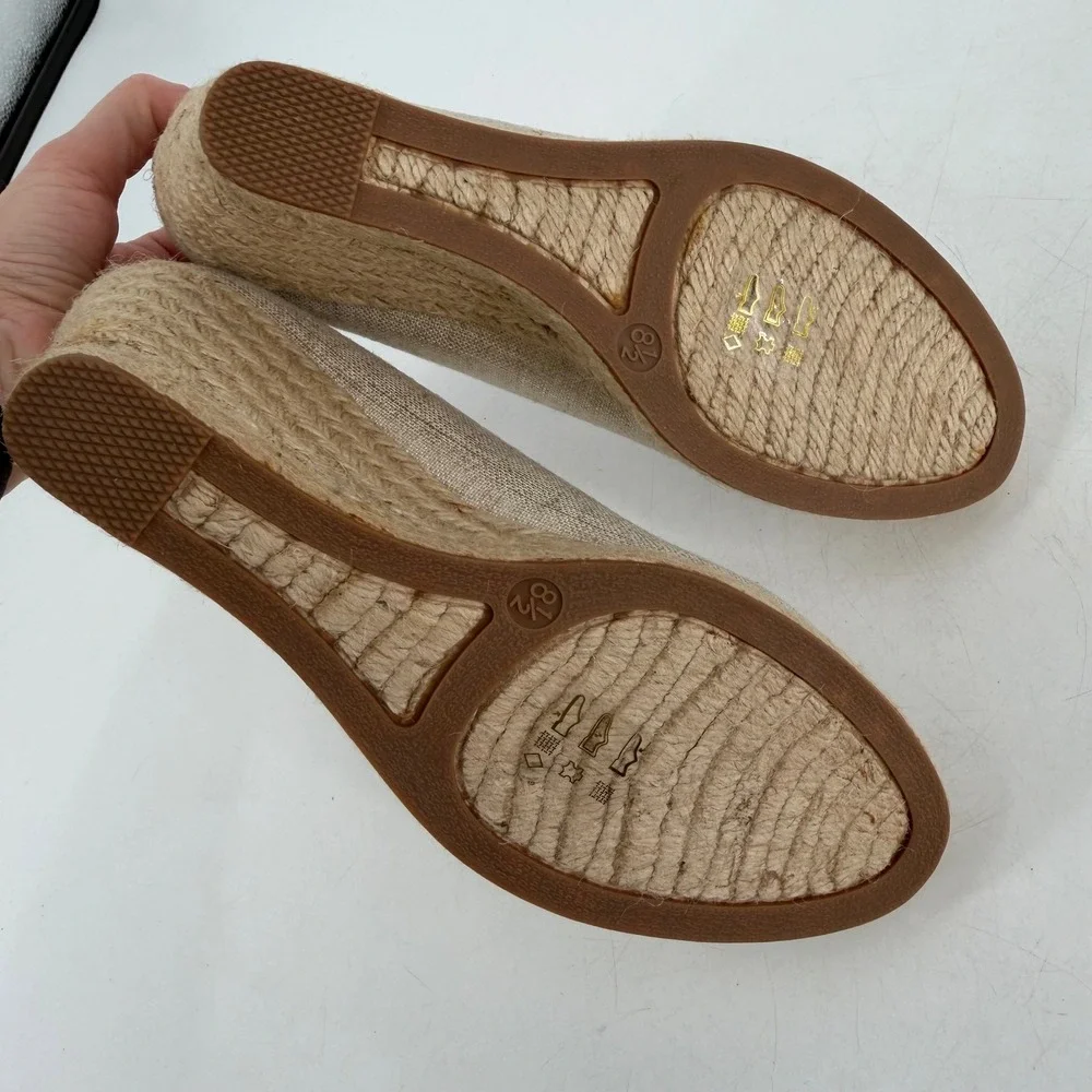 J.Crew Seville Espadrille Wedges Womens Sz 9 Gold Metallic Canvas Coastal Preppy